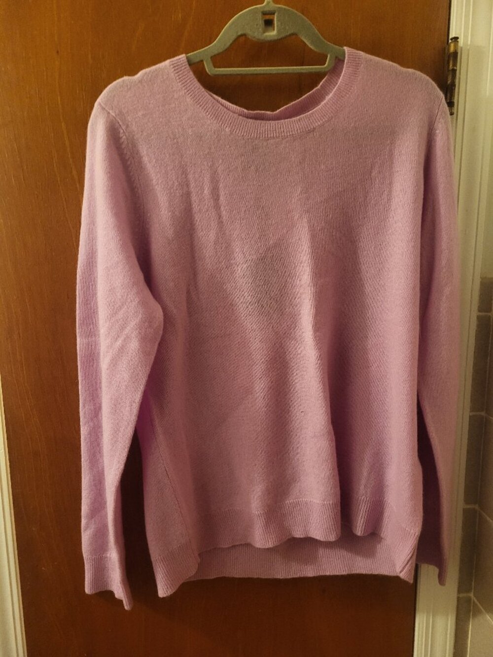New Lord & Taylor 100% Cashmere Light Pink/Purple Crewneck Sweater XL NWT